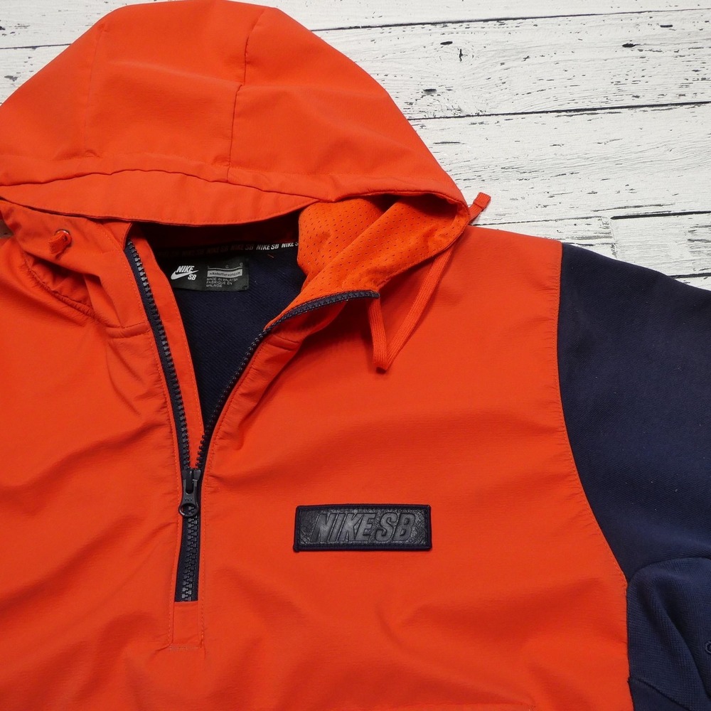 Nike SB Hoodie Mens Large Orange Navy Pullover Anorak Skateboarding Colorblock - Picture 2 of 14